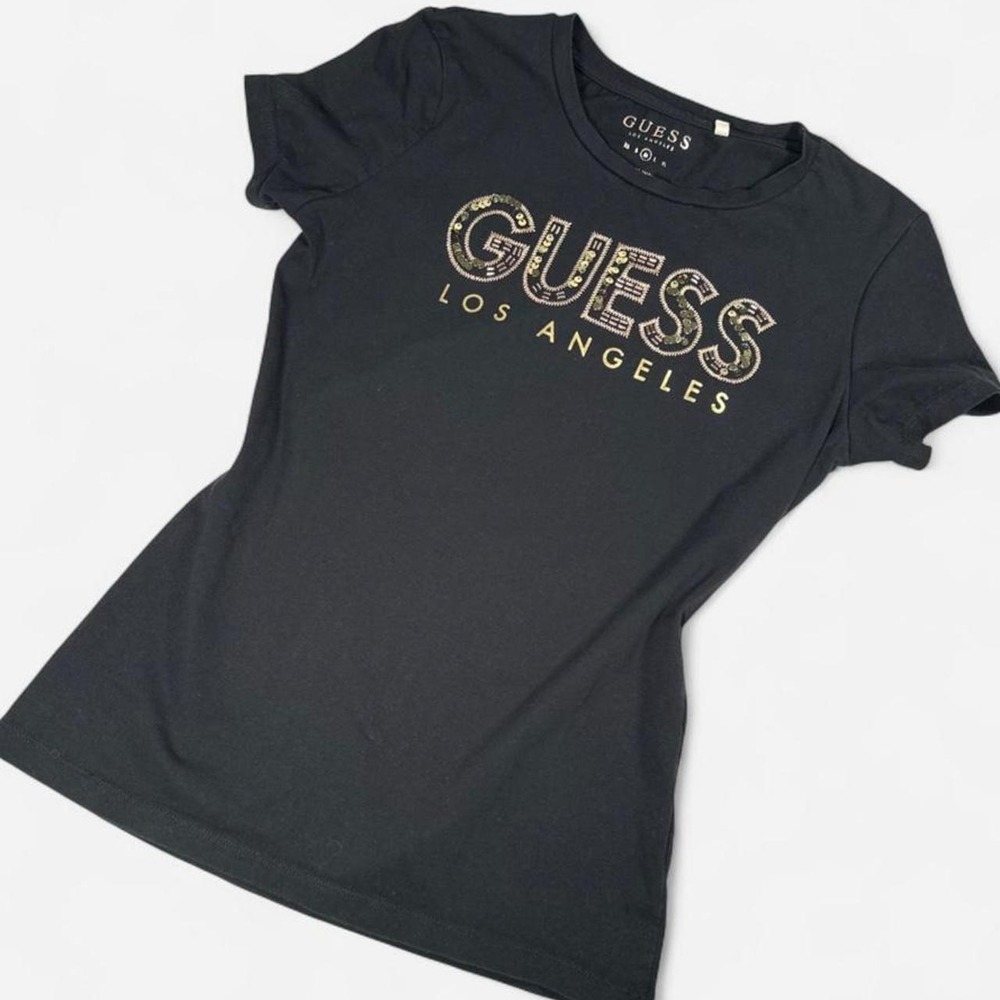 Guess Baby Tee, Sequin Gold, Size Medium